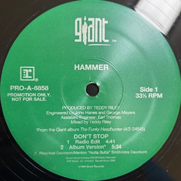 画像1: Hammer / Don't Stop - The Recommandable Gangsta Rap - Prod.By Teddy Riley , Sampling Of Funkin' For Jamaica (1)