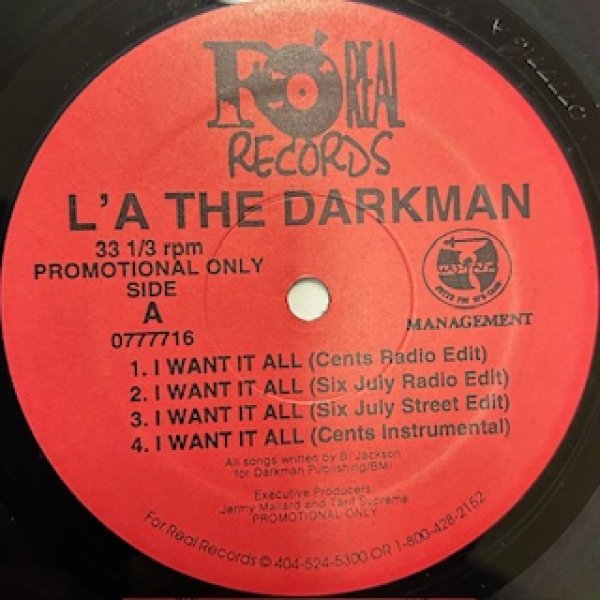 画像1: L'a The Dark Man / I Want It All cw As the world turns ft Reakwon - The Recommandable Rap - Wu Tang Clan !!! (1)